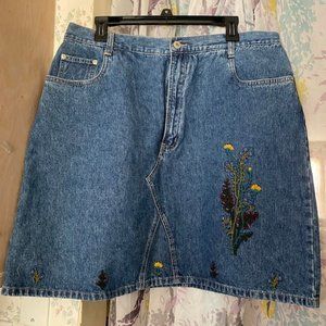 Venezia Jeans Denim Floral Embroidered Skirt  sz18
